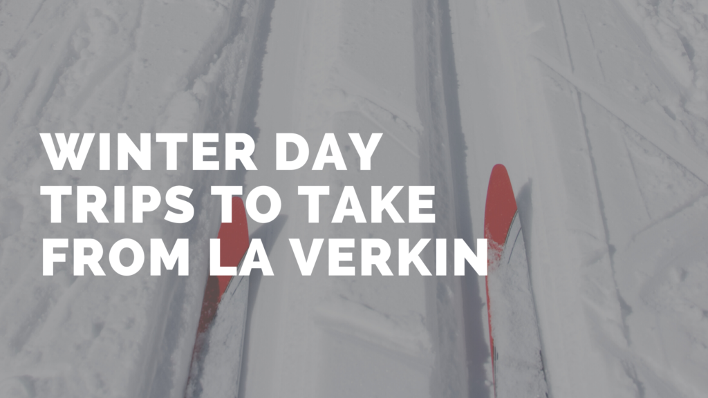 Text on skis over snowy tracks.