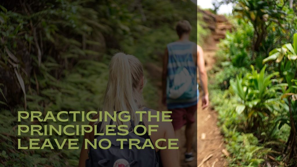 Hikers on trail promoting Leave No Trace ethics
