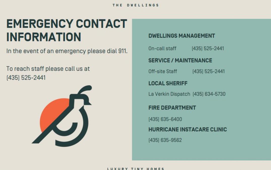 Emergency contact list with phone numbers for services.
