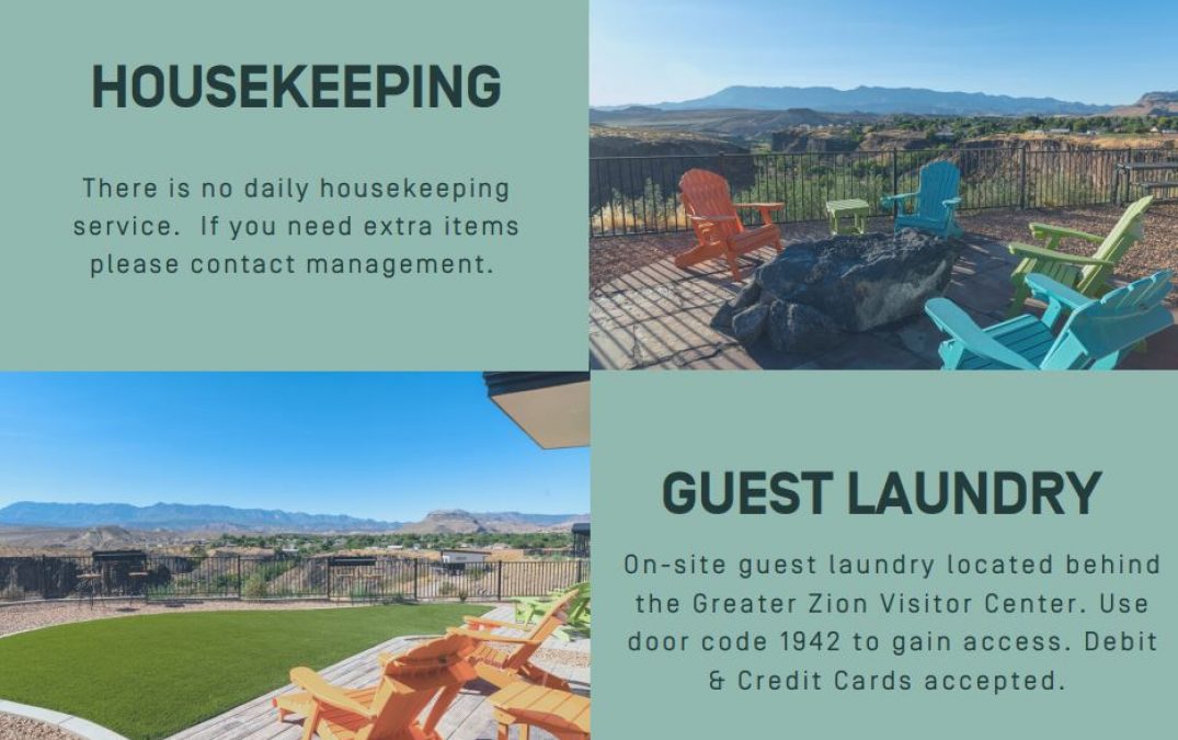 Hotel amenities information sign with scenic background.