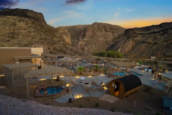 Evening soaking at golden hour at Zion Canyon Hot Springs La Verkin Utah