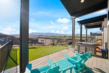 Backyard patio with mountain view.